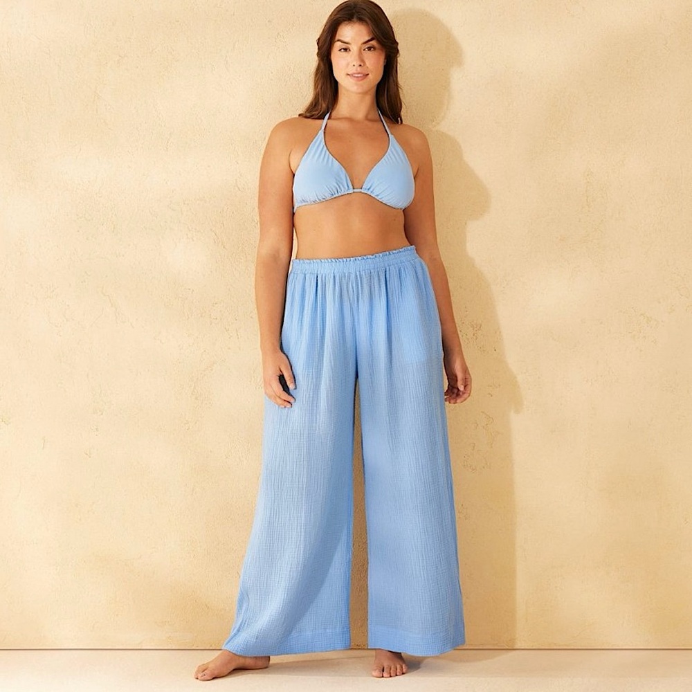 Shade & Shore Light Blue Textured Pants - Large